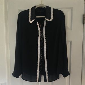 Eloquii Black Sequin Ruffle Blouse